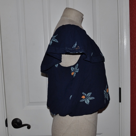 NEW Navy Floral Off-Shoulder Ruffle Tank Top XL - Picture 4 of 7
